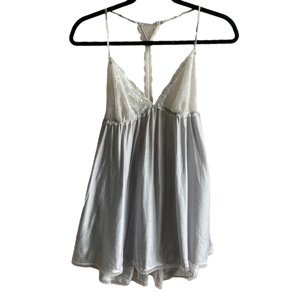 Victoria’s Secret: Silk Blend Nightie Icy Blue w White Embroidered Mesh | Sz M